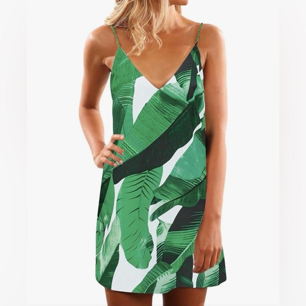 Tropical Green Leaf Print Dress
